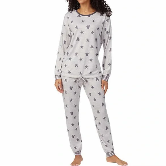 Disney Mickey Lounge Set Grey Star Cozy Pajamas Large - Picture 3 of 6